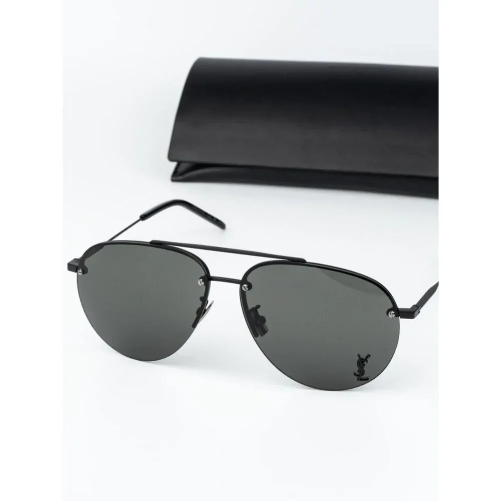 Saint Laurent Women Sunglasses Matte Black Grey Pilot CLASSIC11/F M 005